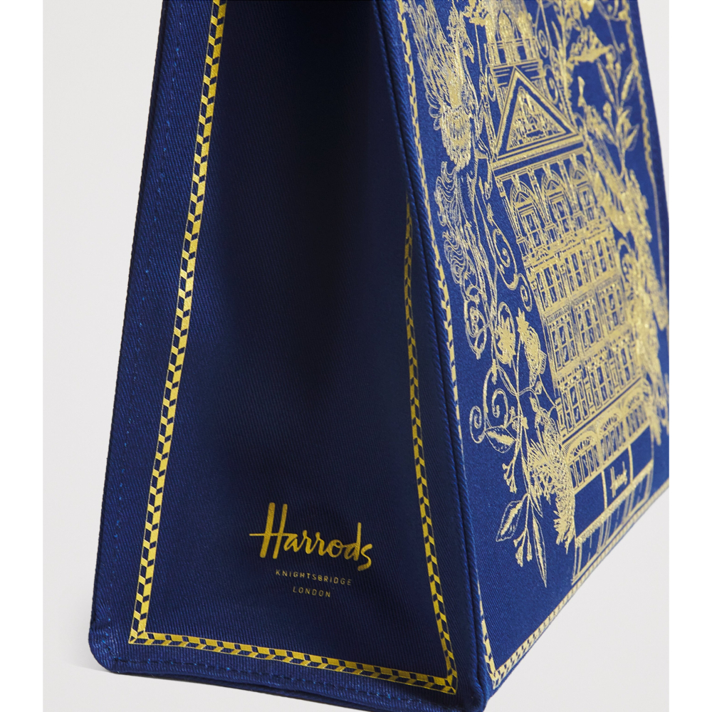 【HF】Harrods英國代購 正品 哈洛德百貨 皇家藍燙金刺繡建築厚帆布手提包 英國高貴女包 購物包 購物袋-細節圖7