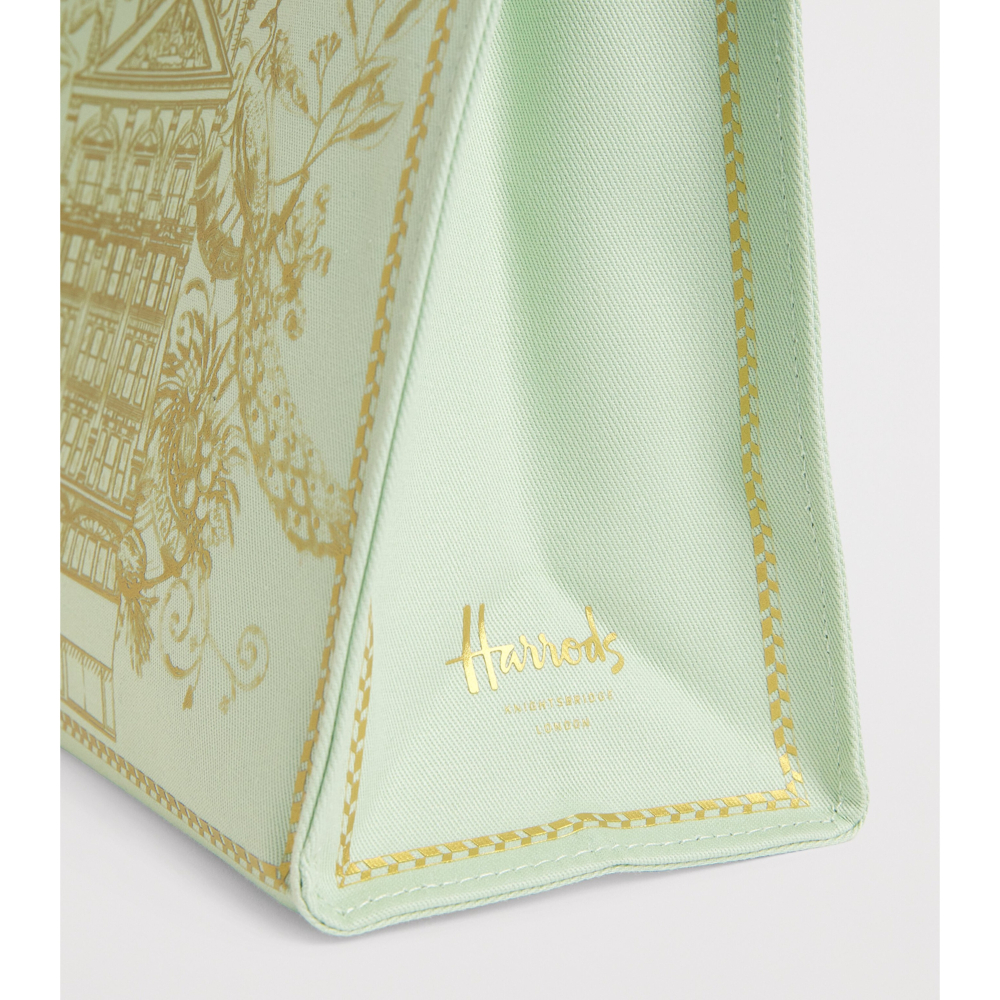 【HF】Harrods英國代購 正品 哈洛德百貨 皇家藍燙金刺繡建築厚帆布手提包 英國高貴女包 購物包 購物袋-細節圖8