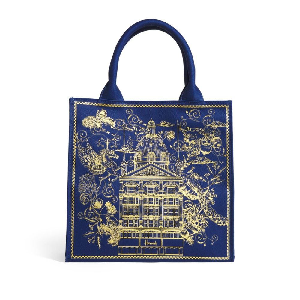 【HF】Harrods英國代購 正品 哈洛德百貨 皇家藍燙金刺繡建築厚帆布手提包 英國高貴女包 購物包 購物袋-規格圖9