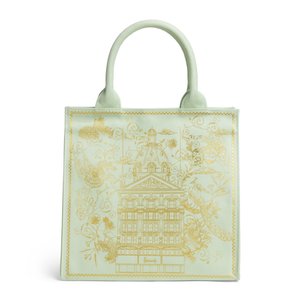 【HF】Harrods英國代購 正品 哈洛德百貨 皇家藍燙金刺繡建築厚帆布手提包 英國高貴女包 購物包 購物袋-規格圖9