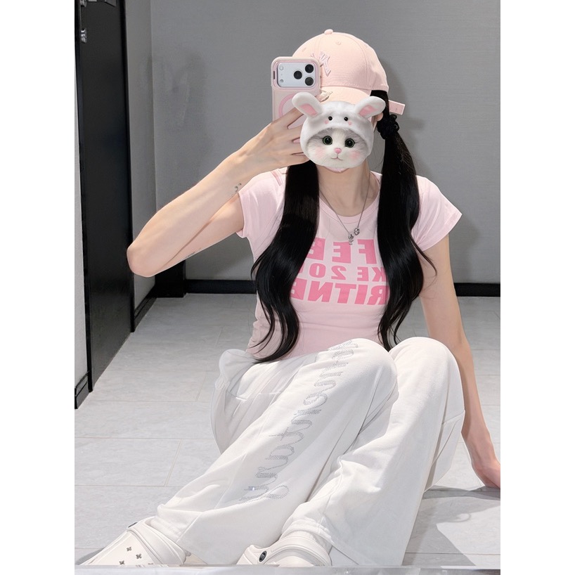 MISAKI日貨🌸GRL 水鑽標誌闊腿褲[fu441]-細節圖2