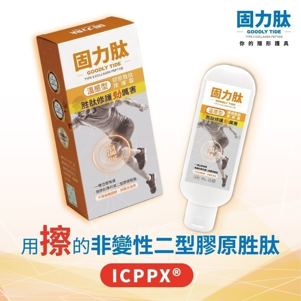 【限時購】宬欣健康生活館-固力肽高濃度膠原胜肽按摩霜 專利胜肽ICPPX®(50g)運動溫.涼感 台日專利隱形護具-規格圖7
