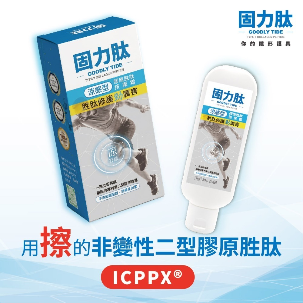 [宬欣健康生活館] 固力肽( 涼感型) 高濃度膠原胜肽按摩霜 專利胜肽ICPPX®(50g) 台日專利 隱形護具-規格圖6