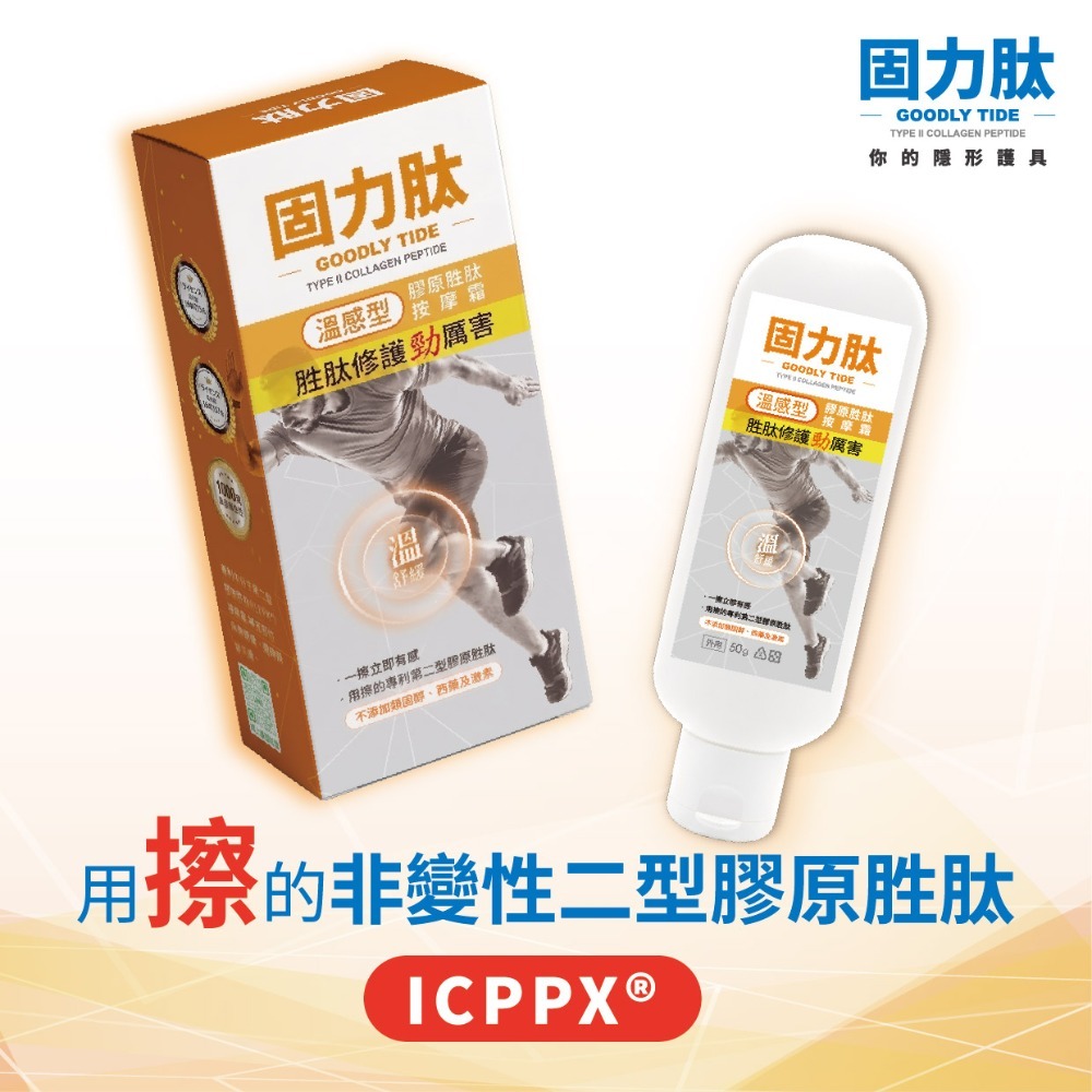 [宬欣健康生活館] 固力肽 (溫感型) 高濃度膠原胜肽按摩霜 專利胜肽ICPPX®(50g)  台日專利 隱形護具-規格圖6