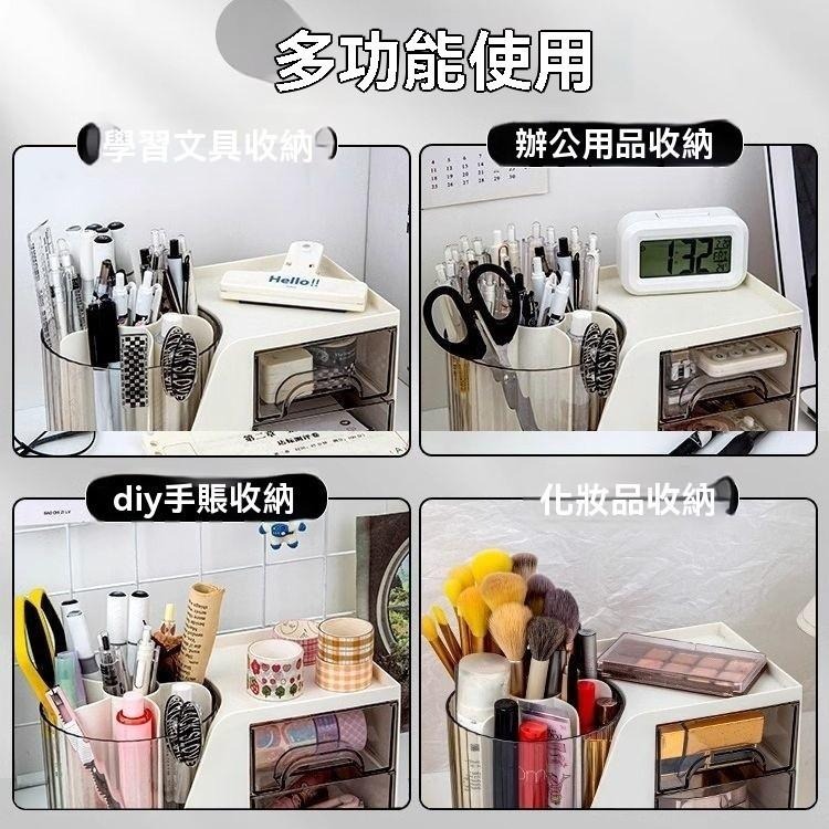 桌面文具 多功能 收納盒 學生 抽屜式 書桌 大容量 辦公室 置物架 旋轉 筆筒-細節圖6