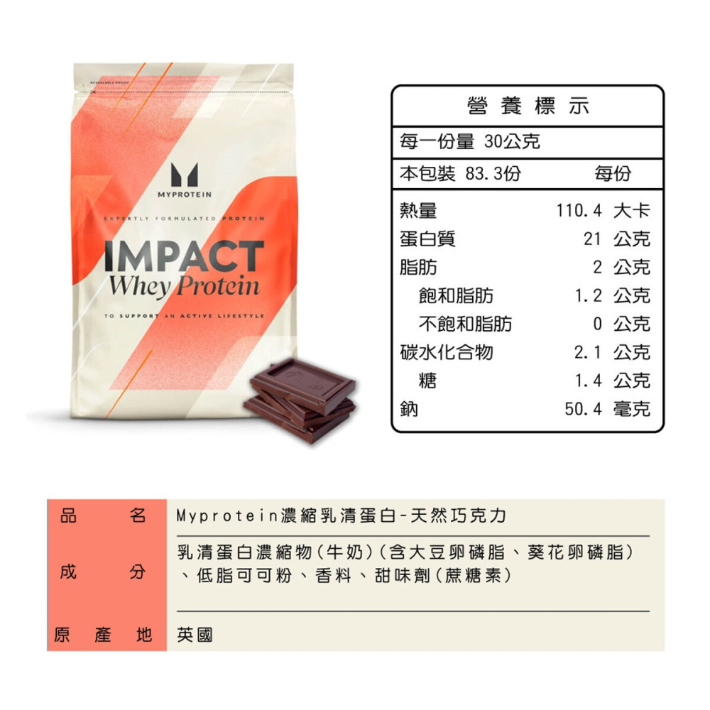 好市多代購(線上) #145658 Myprotein 濃縮乳清蛋白粉 天然巧克力風味 2.5公斤-細節圖3