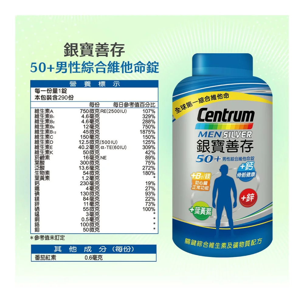 好市多代購 #765269 銀寶善存50+男性綜合維他命錠 290錠-細節圖4
