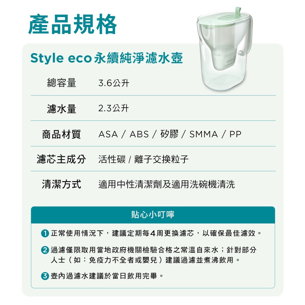 好市多代購(線上) #158032 Brita Style Eco 永續純淨濾水壺 3.6公升 套組-細節圖5