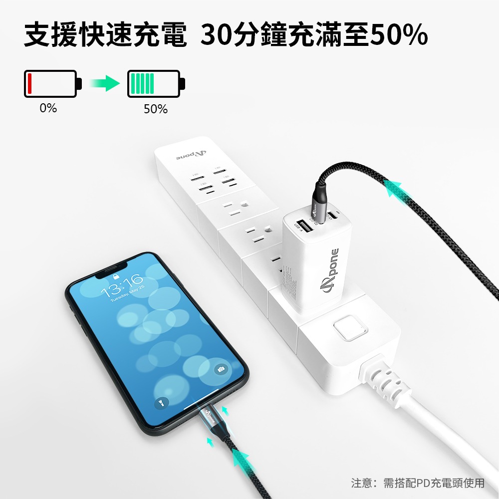 Apone Type-C to Lightning PD 60W 快充 充電線 傳輸線 1.5M | 適用 iPhone-細節圖4