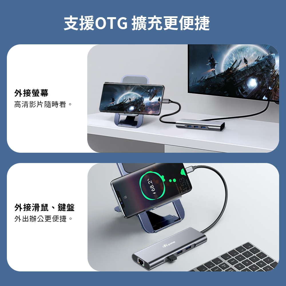Apone USB-C 九合一 Hub 轉接器 | 4K HDMI 協會認證 讀卡機 M1 千兆 PD OTG iPad-細節圖6
