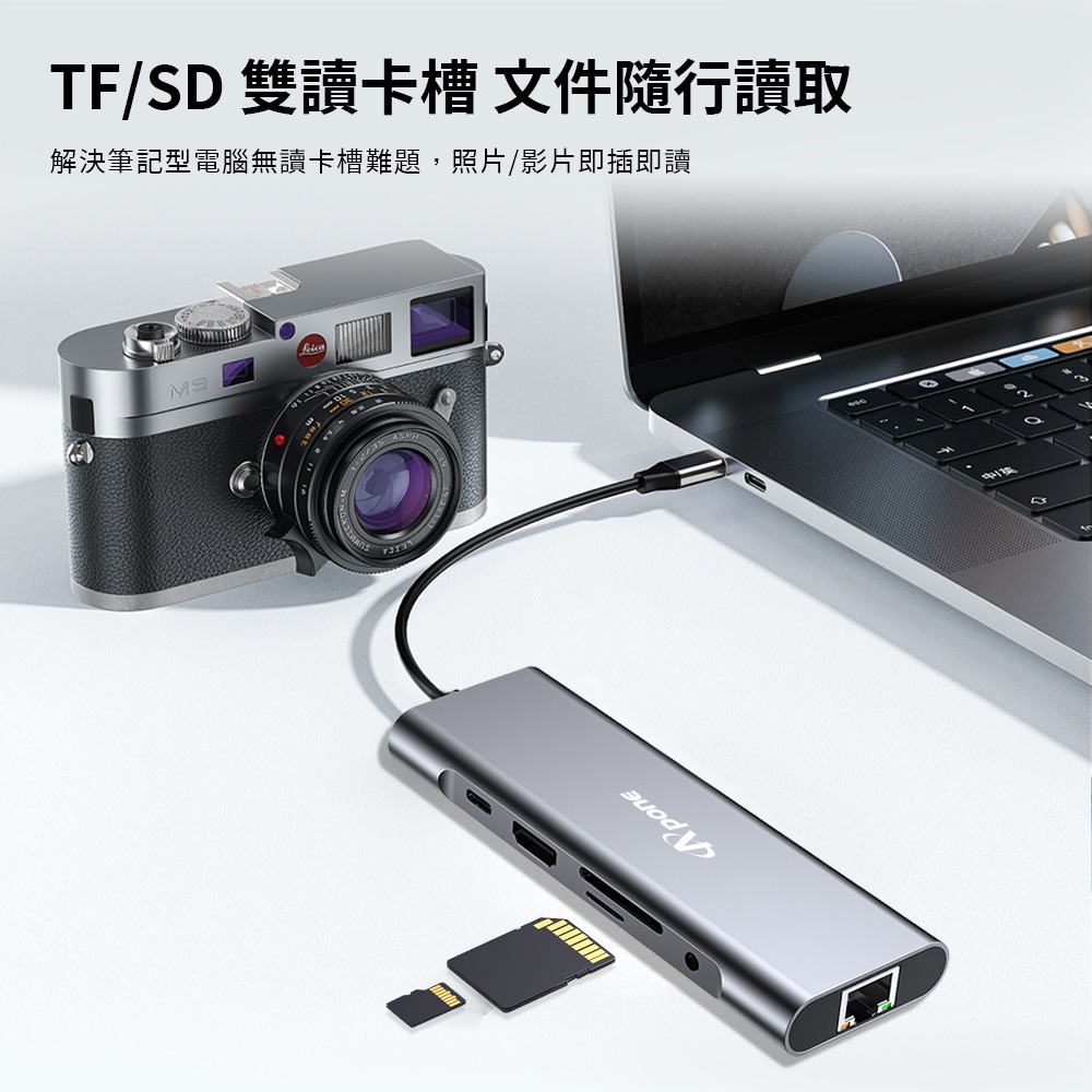 Apone USB-C 九合一 Hub 轉接器 | 4K HDMI 協會認證 讀卡機 M1 千兆 PD OTG iPad-細節圖9