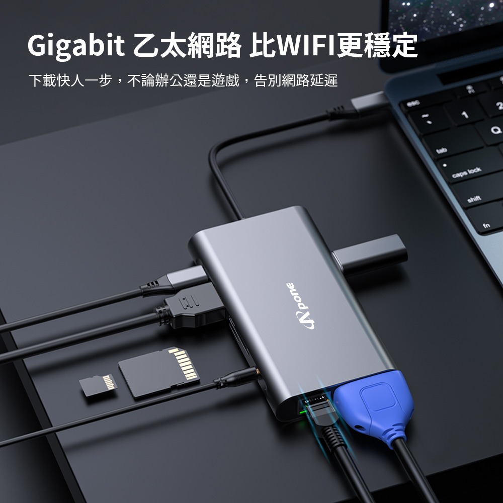 Apone USB-C 十合一 Hub 轉接器 | 4K HDMI 協會 認證 讀卡機 M1 PD 100W VGA-細節圖9