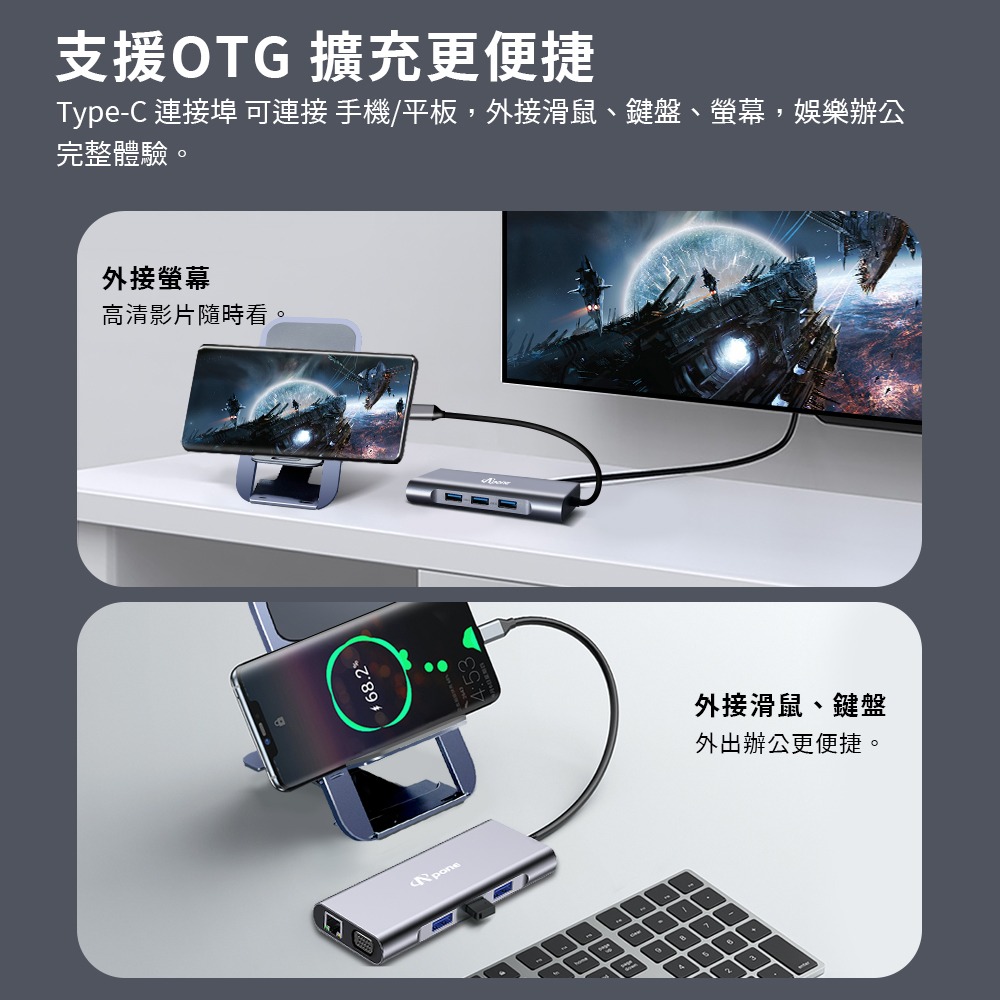 Apone USB-C 十合一 Hub 轉接器 | 4K HDMI 協會 認證 讀卡機 M1 PD 100W VGA-細節圖11