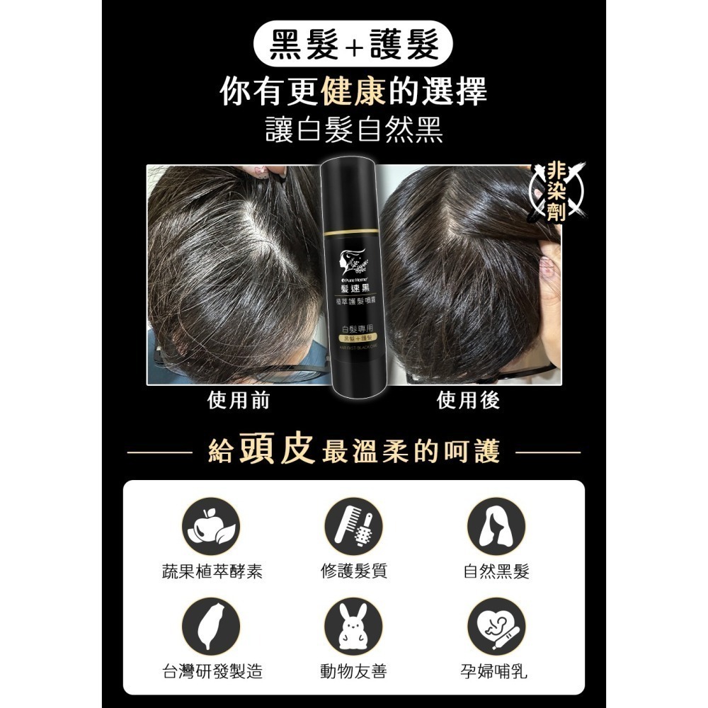 髮速黑 植萃 【護髮噴霧 80ml】【台灣製造、新版五代、非染劑、植萃配方、免沖洗、白髮剋星】-細節圖4