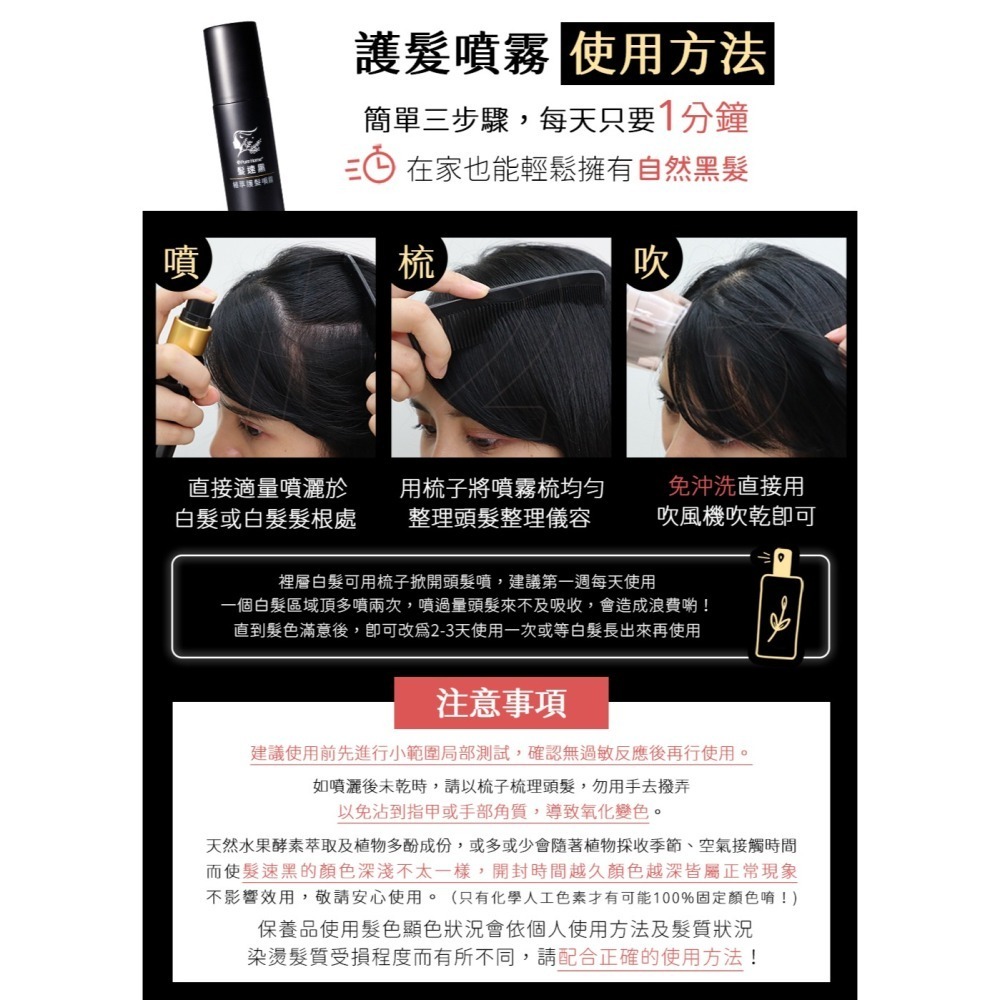 【➕🛒享折扣】髮速黑 植萃 【護髮噴霧 80ml⚫2入組】【台灣製造、新版五代、非染劑、植萃配方、免沖洗、白髮剋星】-細節圖10
