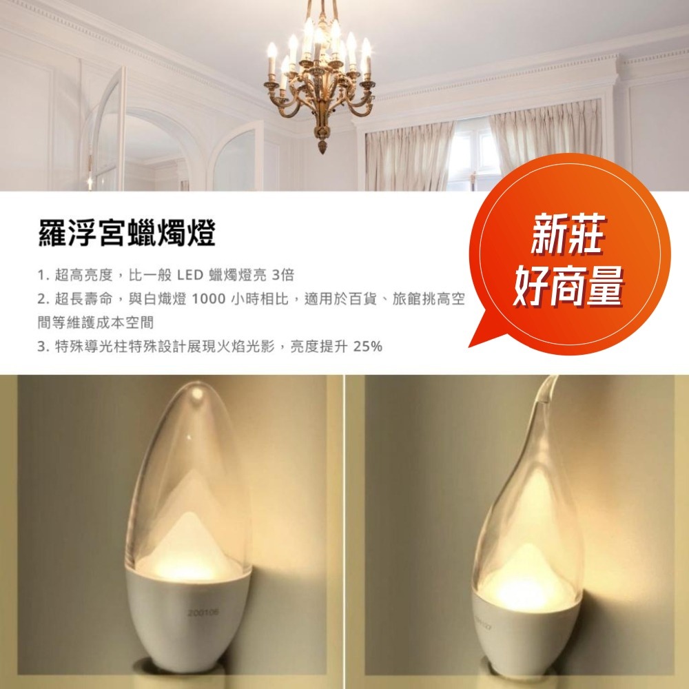 好商量~舞光 LED 4W E14 高亮度 水晶 羅浮宮 蠟燭燈 白座拉尾 / 白座尖清 保固一年-細節圖6