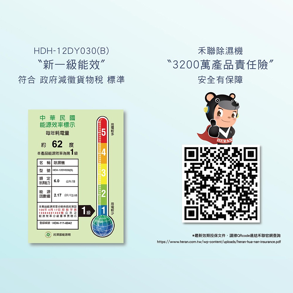 好商量~【可申請貨物稅補助】HERAN 禾聯 HDH-12DY030(B) 新一級能效 6公升 除濕機-細節圖7