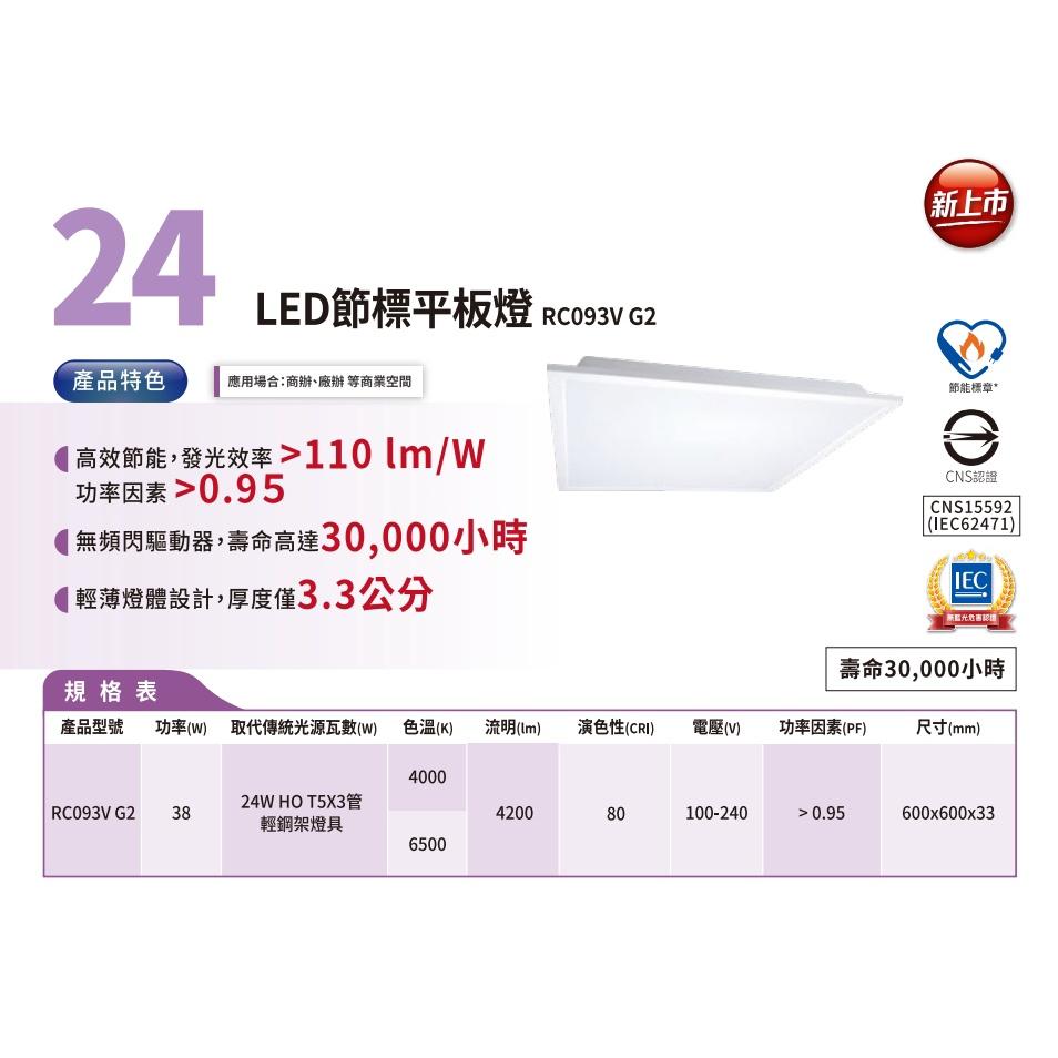 新莊好商量~PHILIPS 飛利浦 LED 38W 輕鋼架平板燈 RC093 G2 高亮版 限時優惠中 另售RC048B-細節圖2