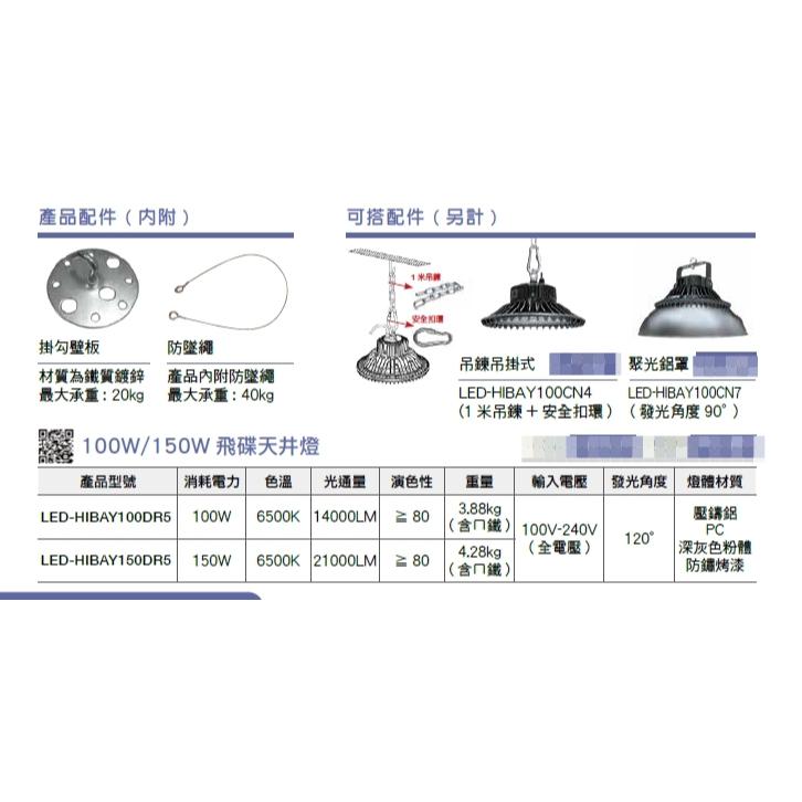 新莊好商量~舞光 LED 100W 飛碟 天井燈 150W 工廠 吊燈 高天井燈 防水 IP66 CNS認證 節能標章-細節圖2