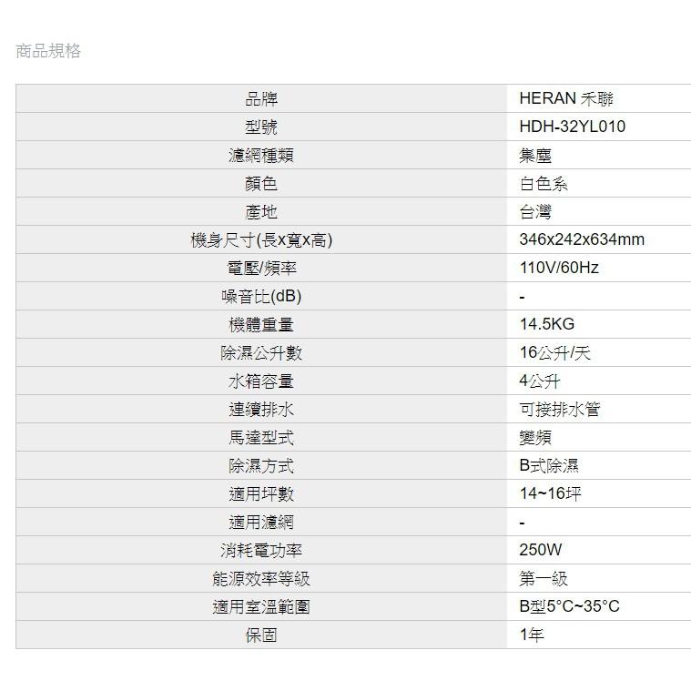 新莊好商量~HERAN 禾聯 16公升新一級極致防護變頻空氣清淨除溼機 HDH-32YL010-細節圖9