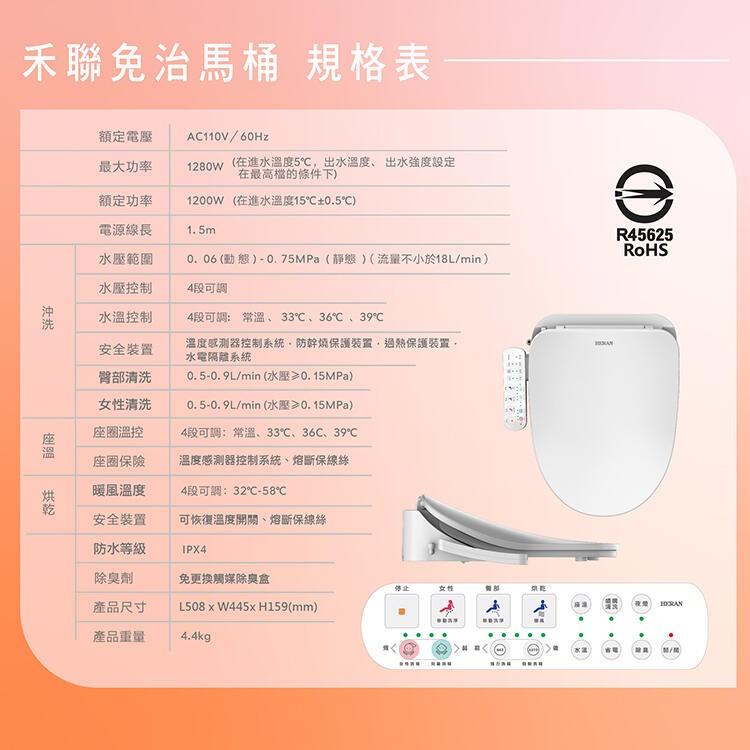 新莊好商量~HERAN 禾聯 瞬熱式ｉ乾淨ＳＰＡ潔便座 HTS-12TJ010(S) 發票價 新品 溫水洗淨便座-細節圖7
