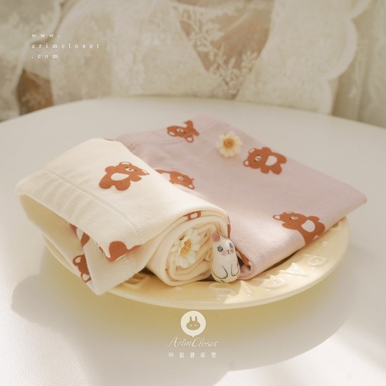 Arimcloset-Cream, rose pink bear cotton baby homewear set-細節圖3