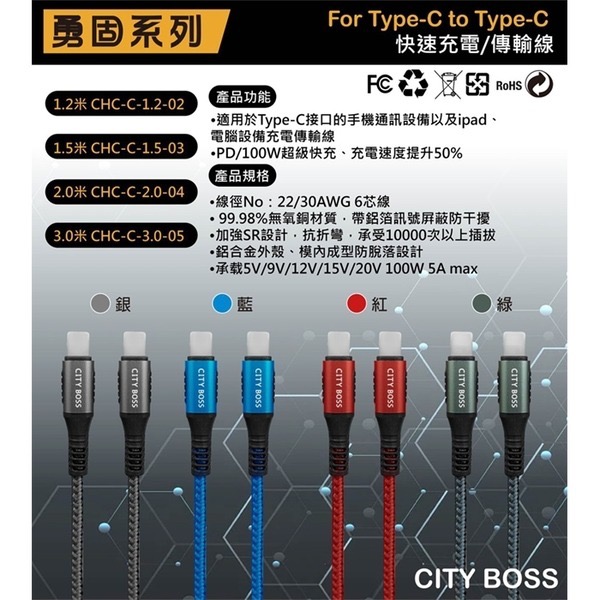 『瘋3C』 現貨 type C 充電線 傳輸線 快充 City Boss-細節圖2