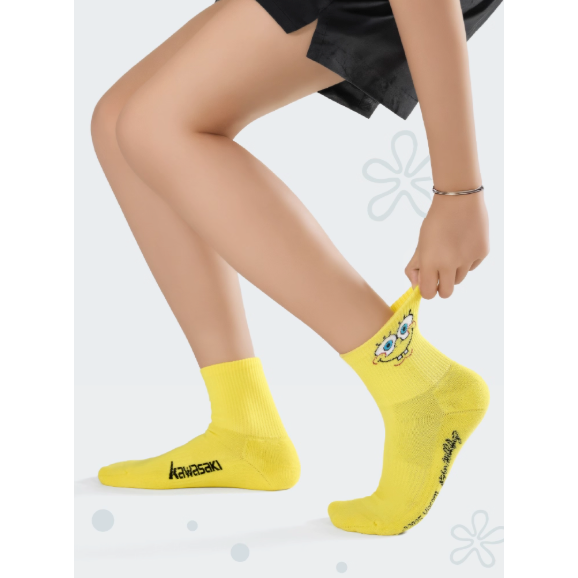 《4AM寅選》Kawasaki川崎 海綿寶寶聯名休閒襪 棉襪 運動襪 球襪 聯名 海綿寶寶 派大星-細節圖2