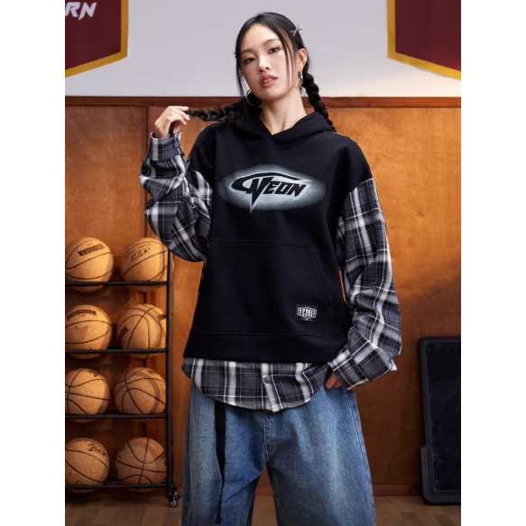 《4AM寅選》 Veidoorn維動 熾焰拼接帽T 官方正品 美式 舒適 潮流 穿搭 連帽衛衣-細節圖4