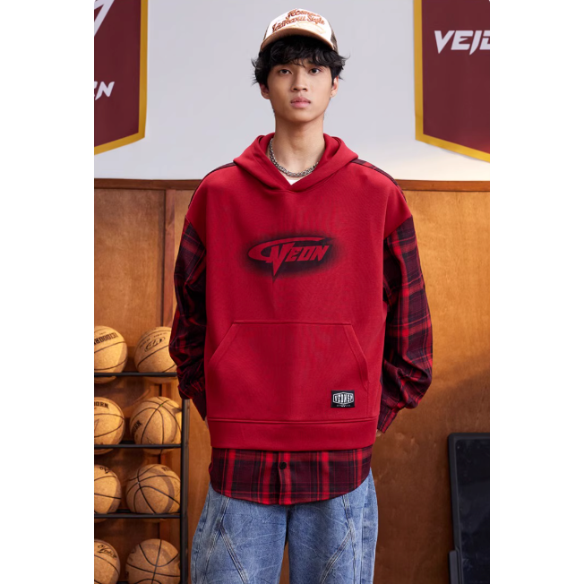 《4AM寅選》 Veidoorn維動 熾焰拼接帽T 官方正品 美式 舒適 潮流 穿搭 連帽衛衣-細節圖6