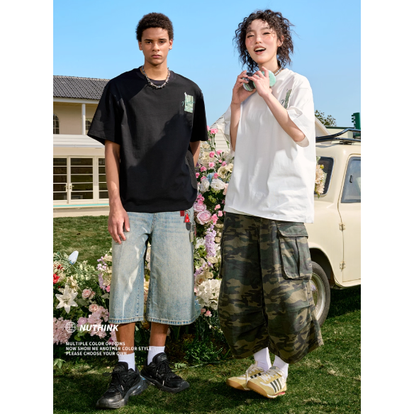 《4AM寅選》 Nuthink 刺繡潮流棉T 純棉 美式 春夏 男女 落肩 刺繡 圓領 寬鬆 舒適親膚-細節圖2