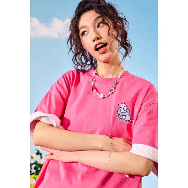 《4AM寅選》 Nuthink 臘腸狗潮流棉T 純棉 美式 春夏 男女 落肩 刺繡 圓領 寬鬆 舒適親膚-細節圖6