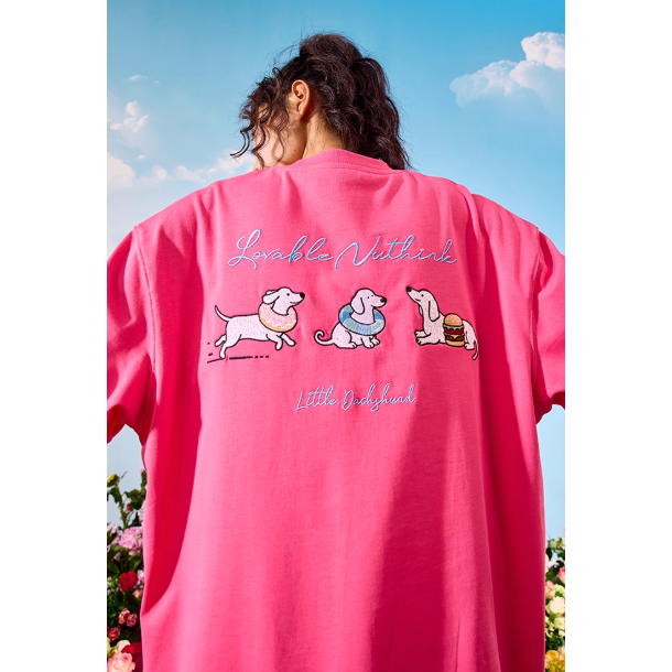 《4AM寅選》 Nuthink 臘腸狗潮流棉T 純棉 美式 春夏 男女 落肩 刺繡 圓領 寬鬆 舒適親膚-細節圖7