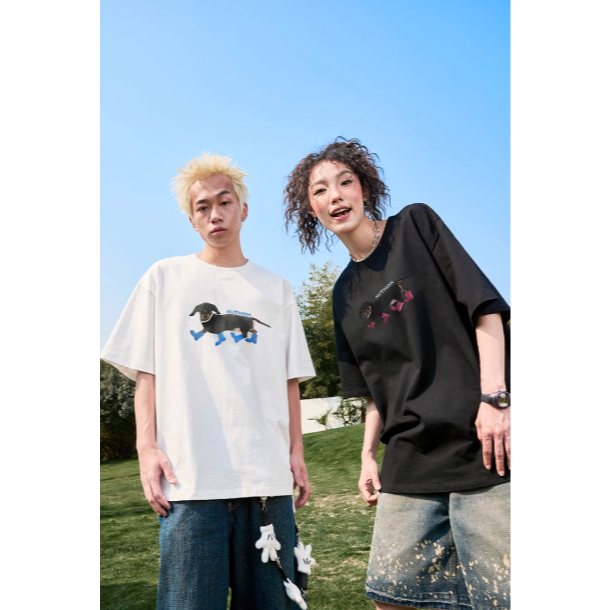 《4AM寅選》 Nuthink 臘腸狗潮流棉T 純棉 美式 春夏 男女 落肩 刺繡 圓領 寬鬆 舒適親膚-細節圖10