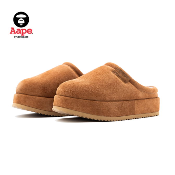 《4AM寅選》 AAPE 復古絨面穆勒拖鞋 半拖鞋 厚底鞋 休閒鞋 舒適 潮流 猿人 冬季鞋 一腳蹬-規格圖6