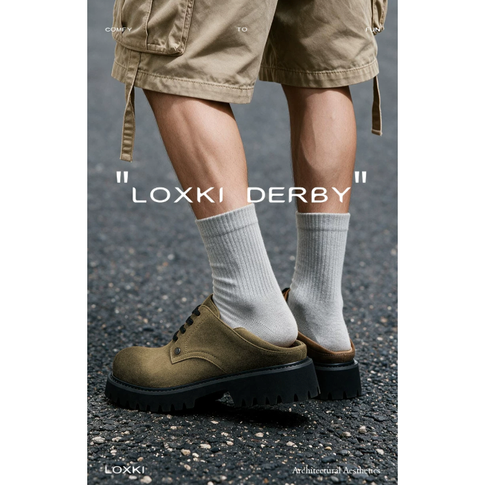 《4AM寅選》Loxki洛克斯基 Derby 德比鞋 官方正品 增高 皮鞋 一腳蹬 穿搭 舒適 透氣 戶外 男女通用-細節圖8