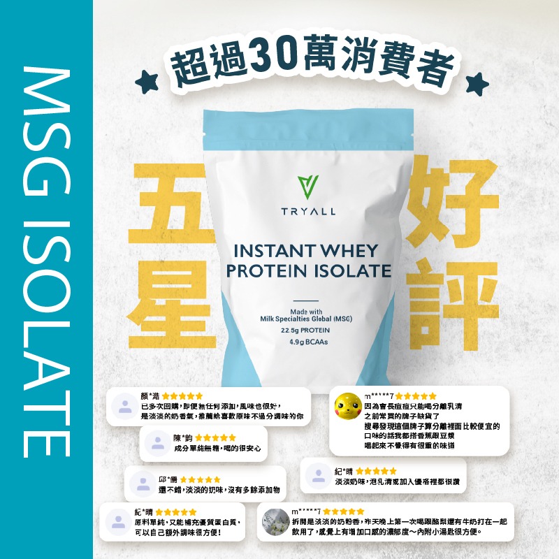 TRYALL  分離乳清蛋白高白 500克 MSG 原味無添加-細節圖8