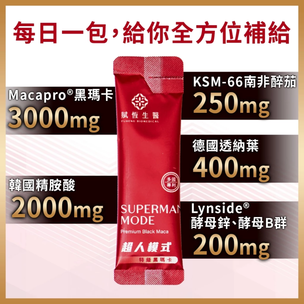 【藥局直營】【賦恆生醫】超人模式 瑪卡 |黑瑪卡|精胺酸|南非醉茄|透納葉|紅莧菜|酵母鋅 大昕藥局-細節圖3