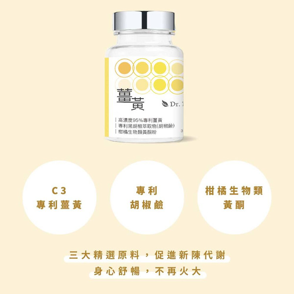 【藥局直營】Dr.Nutri芯漾生醫 【純度95%】C3薑黃400mg+專利胡椒鹼 100:1（30粒｜玻璃罐）大昕藥局-細節圖3