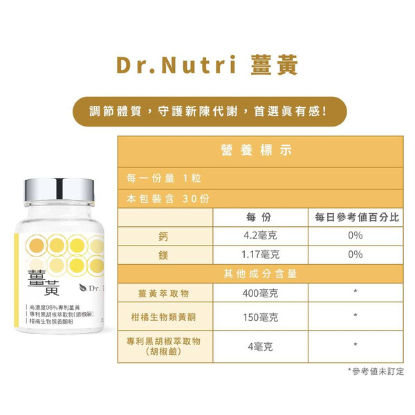 【藥局直營】Dr.Nutri芯漾生醫 【純度95%】C3薑黃400mg+專利胡椒鹼 100:1（30粒｜玻璃罐）大昕藥局-細節圖5