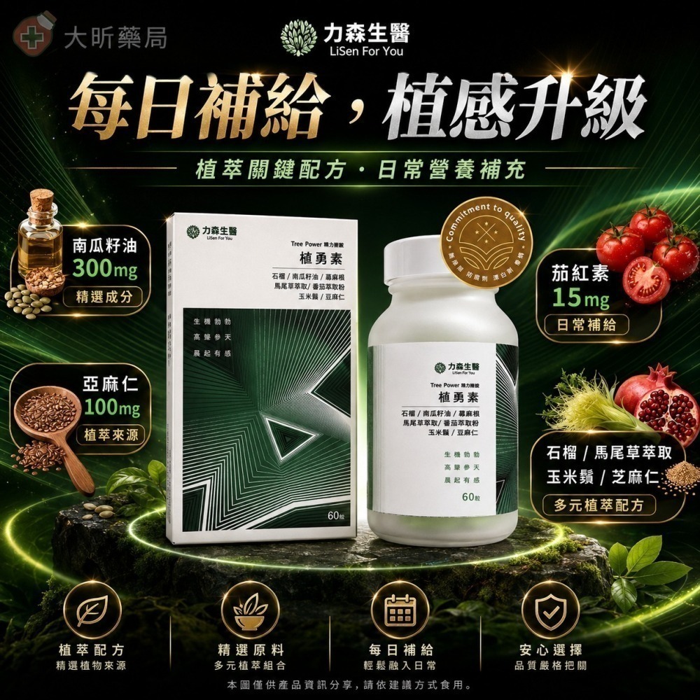 【藥局直營】力森生醫 精力樹｜南瓜籽油｜精胺酸｜亞麻仁｜ 茄紅素｜ 硒｜ 鋅 ｜大昕藥局-細節圖2
