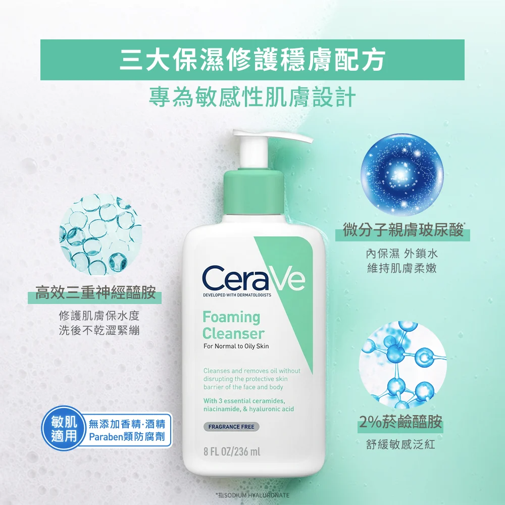 【藥局直營】CeraVe 適樂膚-溫和泡沫潔膚露 473ml|神經醯胺|B3|玻尿酸(買即隨機贈適樂膚小樣) 大昕藥局-細節圖4