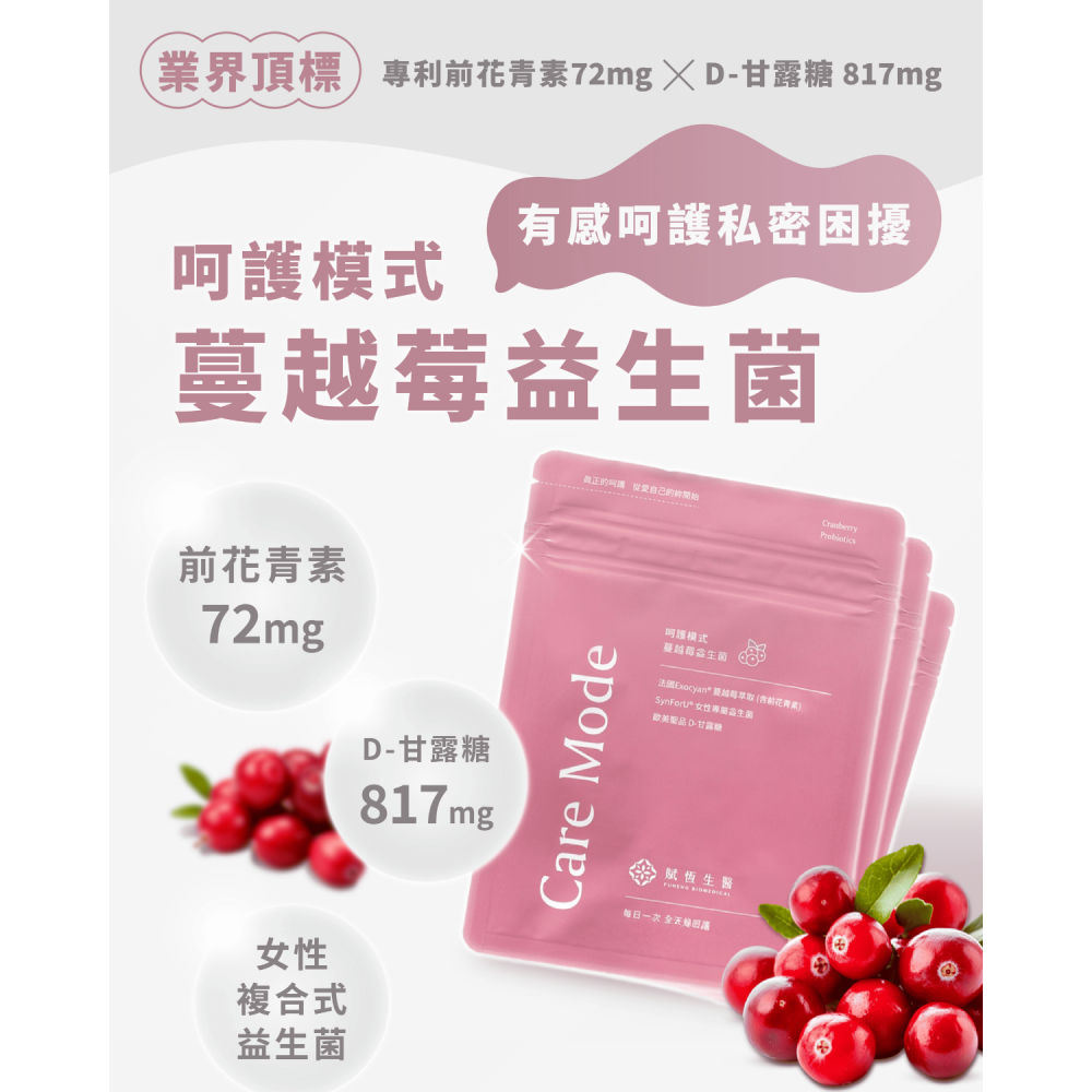 【藥局直營】賦恆生醫® 呵護模式 ｜頂規蔓越莓益生菌｜70mg前花青素x817mg甘露糖 大昕藥局-細節圖2