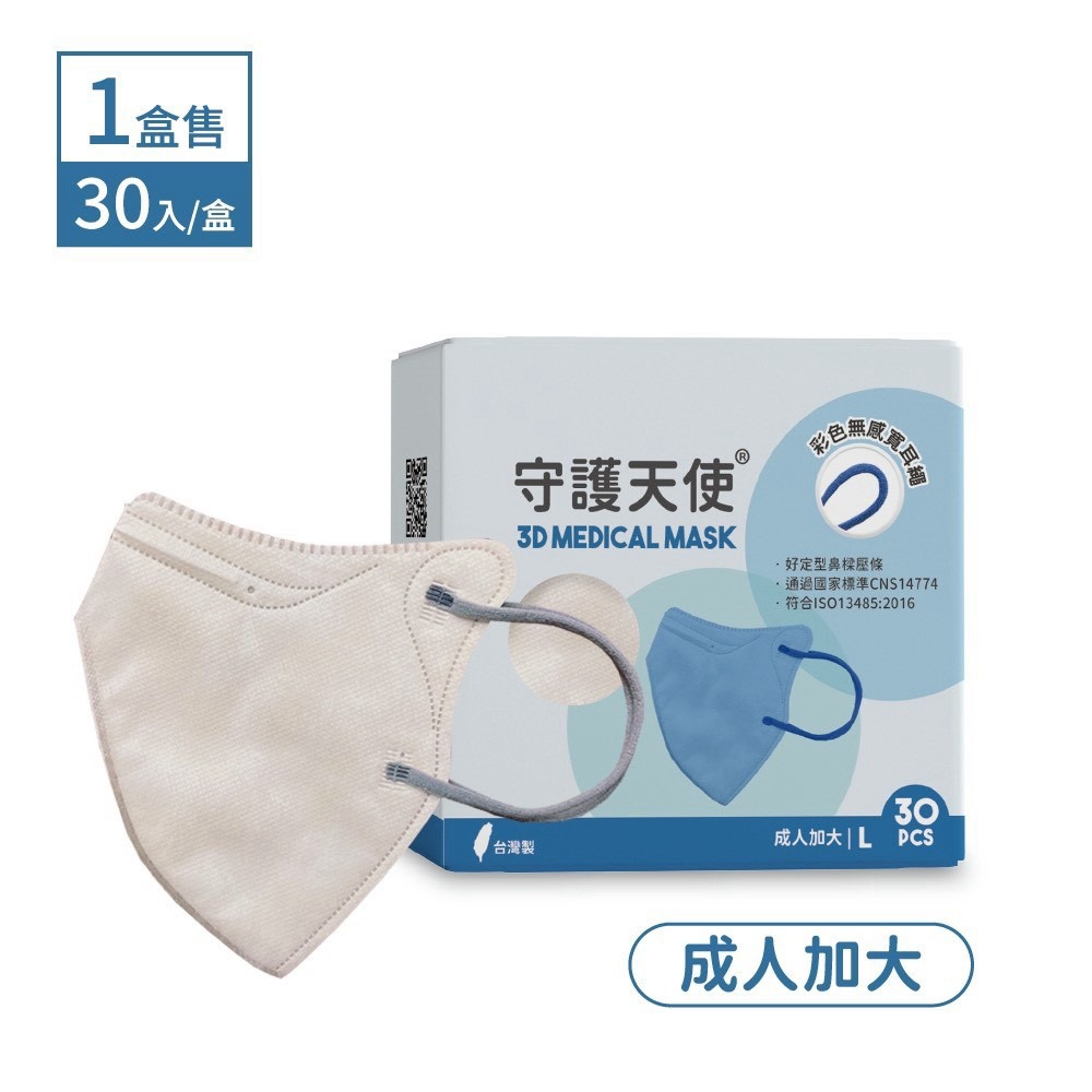 守護天使 成人3D醫用口罩 耳繩款 30入 L 大昕藥局-規格圖4