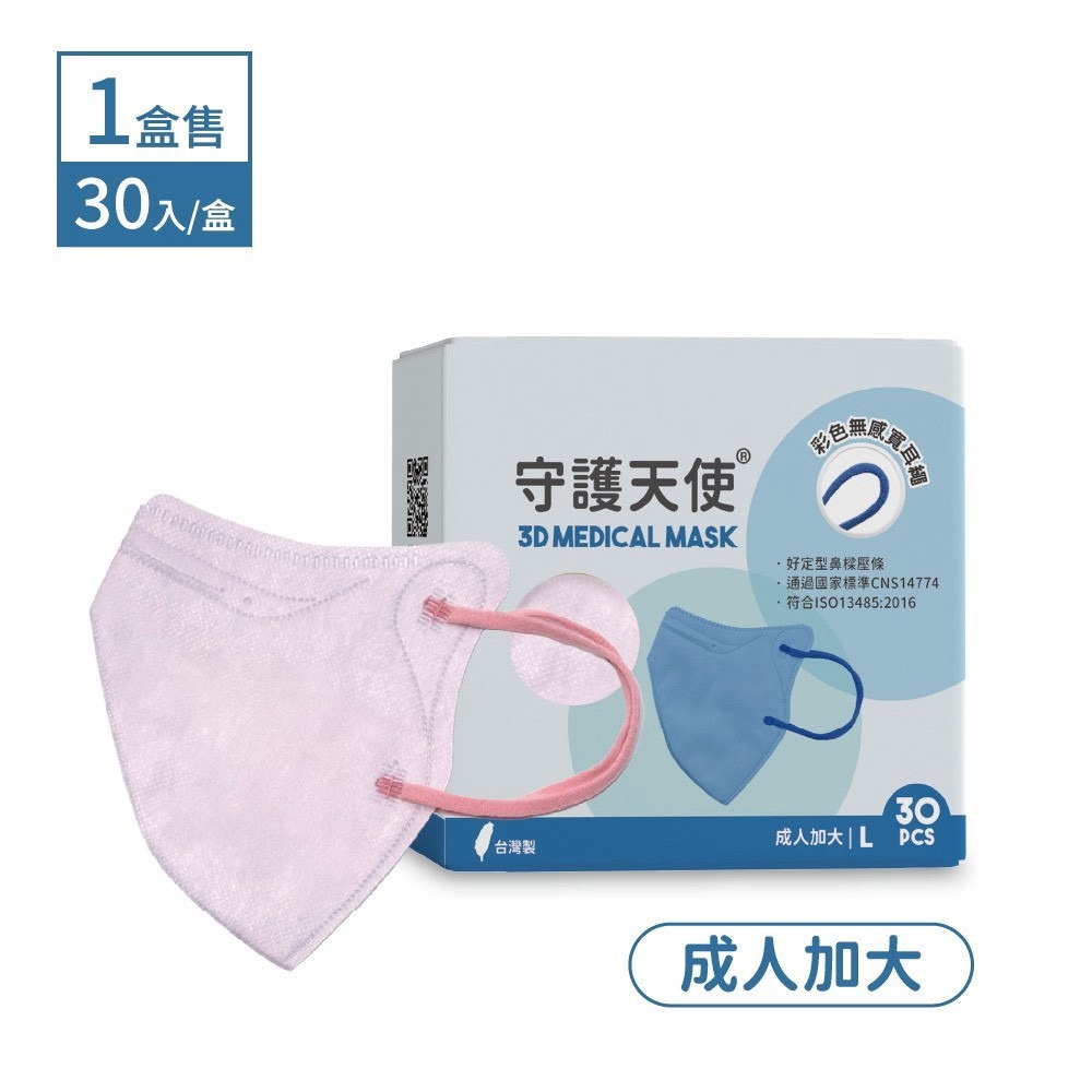 守護天使 成人3D醫用口罩 耳繩款 30入 L 大昕藥局-規格圖4
