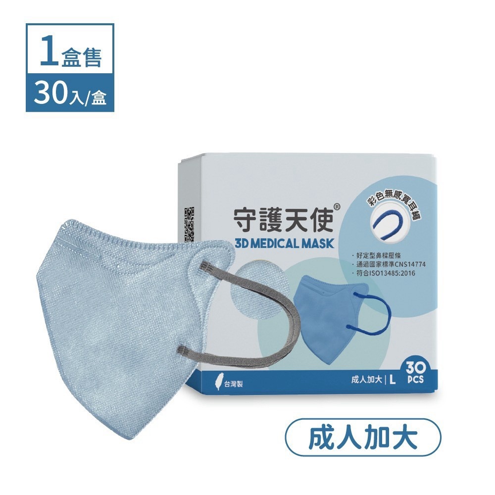 守護天使 成人3D醫用口罩 耳繩款 30入 L 大昕藥局-規格圖4