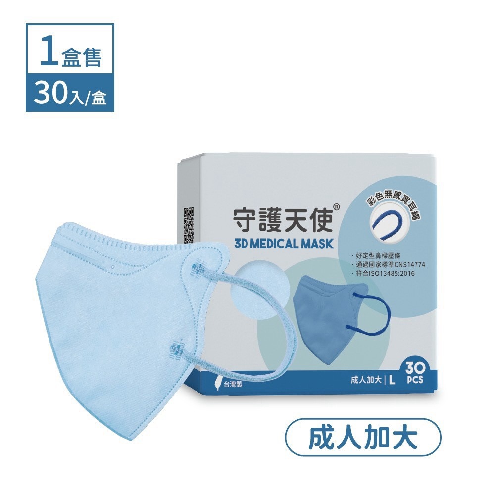 守護天使 成人3D醫用口罩 耳繩款 30入 L 大昕藥局-規格圖4
