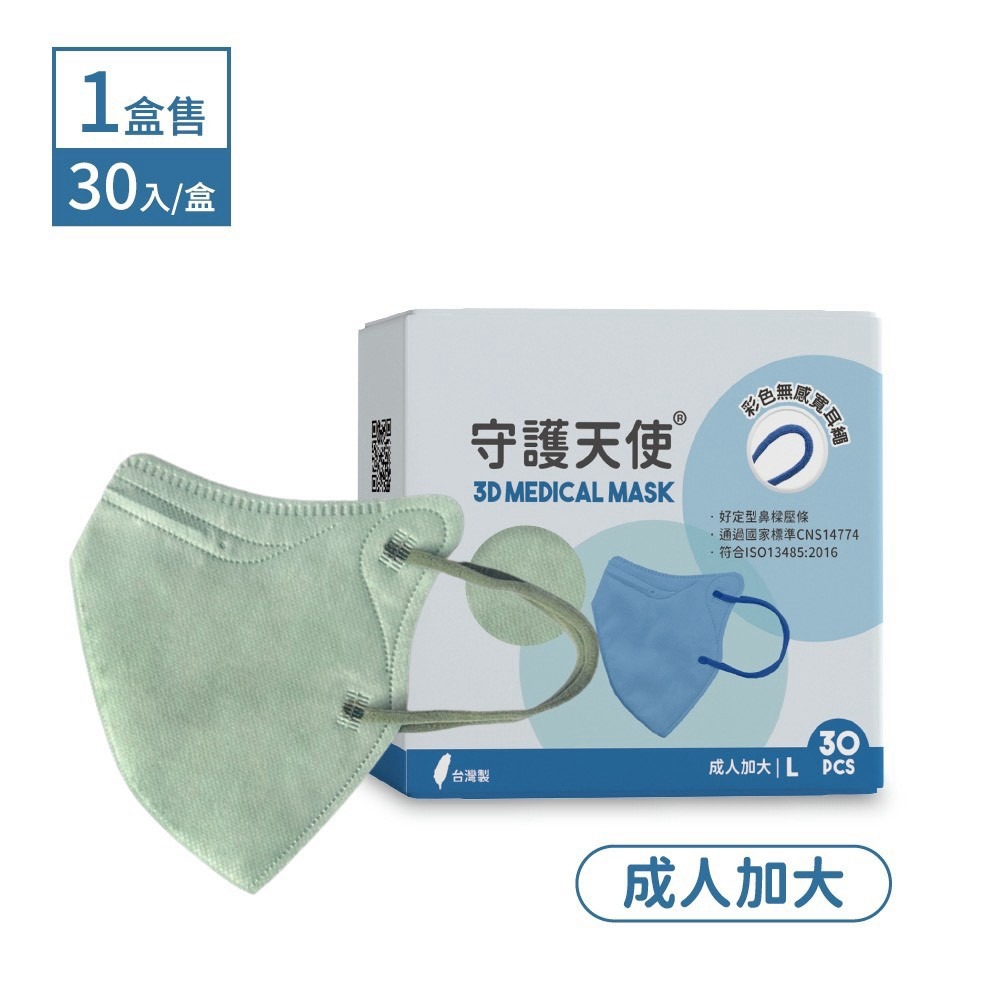 守護天使 成人3D醫用口罩 耳繩款 30入 L 大昕藥局-規格圖4