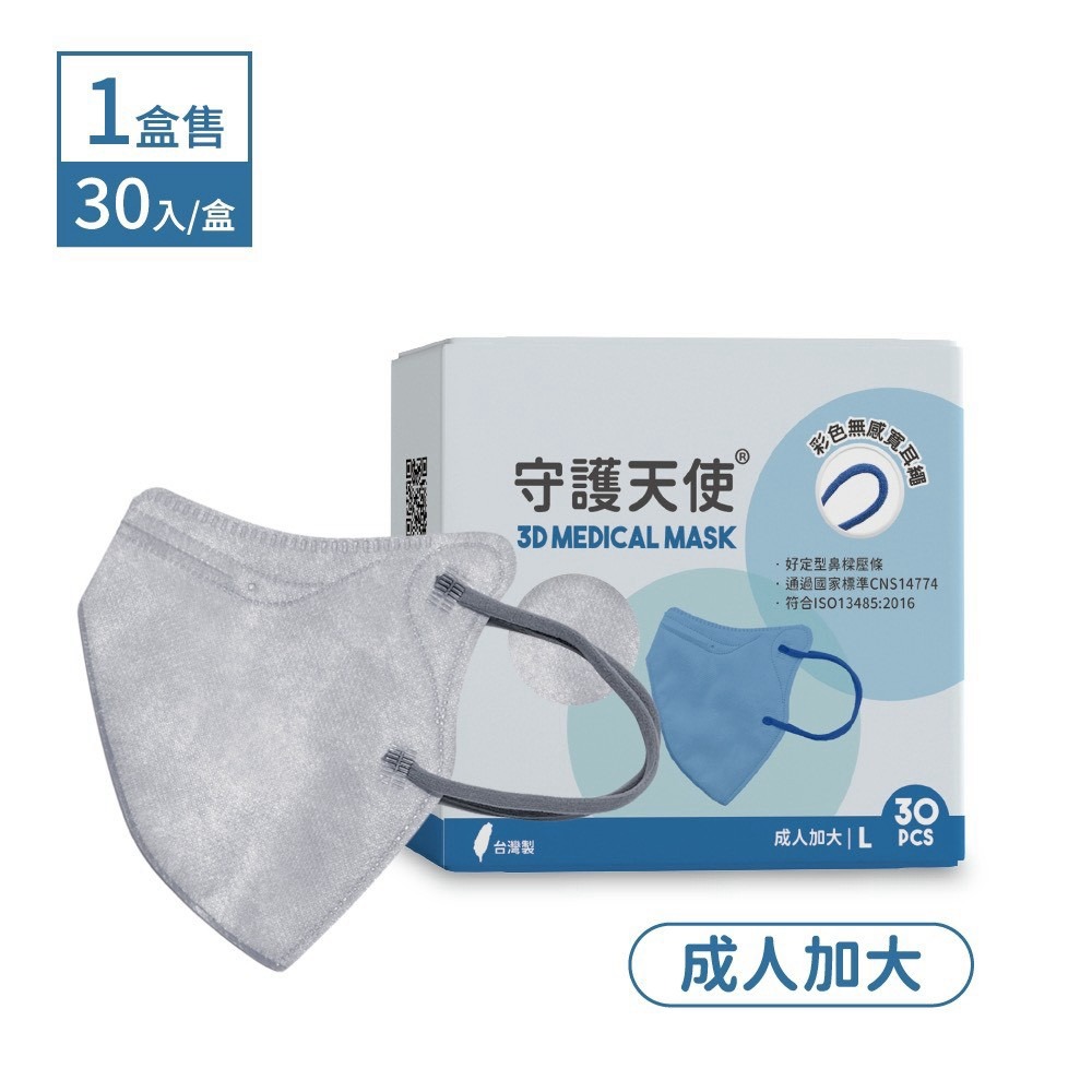 守護天使 成人3D醫用口罩 耳繩款 30入 L 大昕藥局-規格圖4