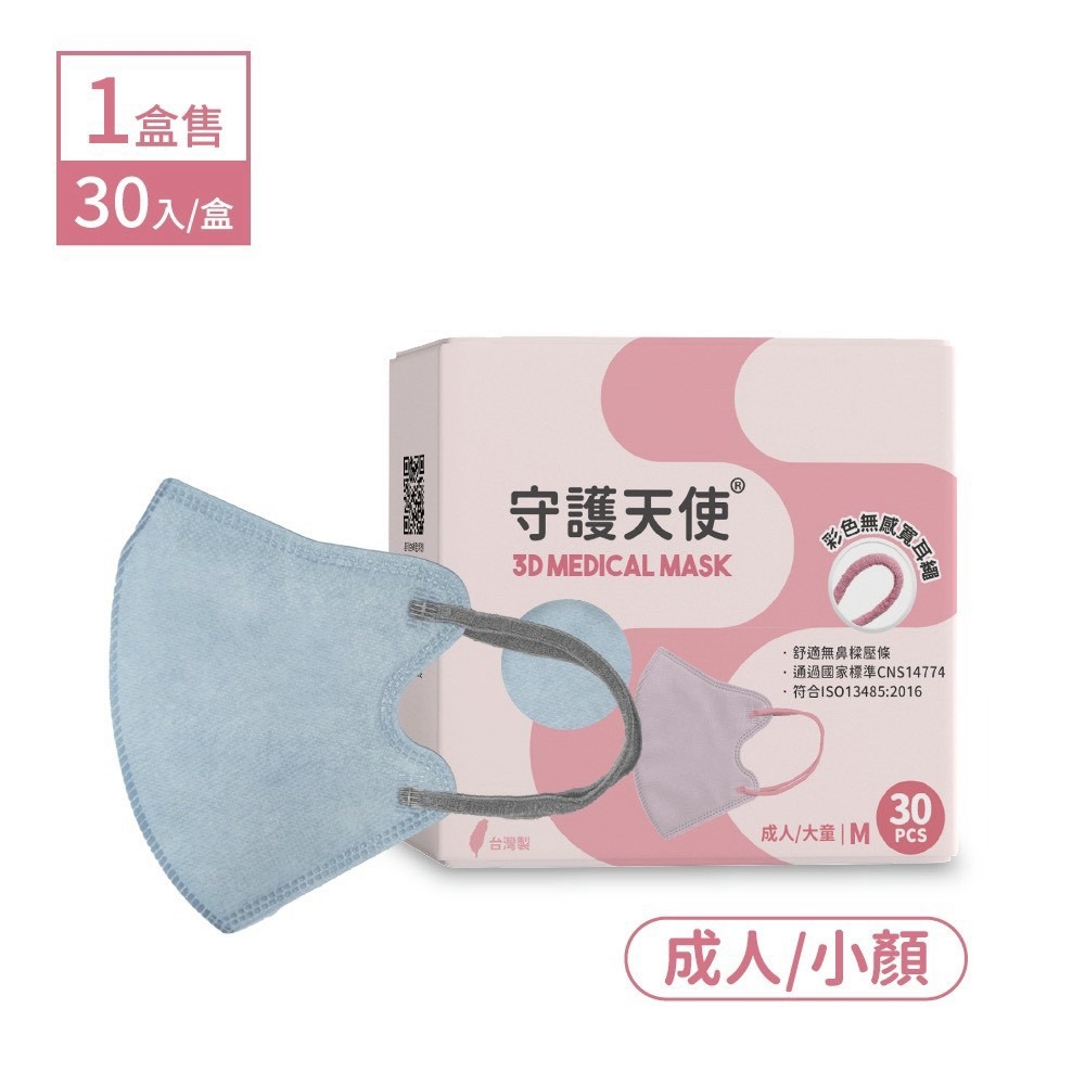 守護天使 成人3D醫用口罩 耳繩款 30入 M 成人小臉/大童 大昕藥局-規格圖8